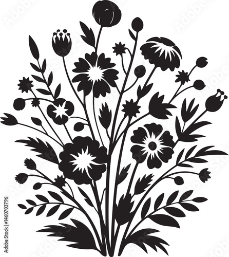 Blooming Spring Flowers Silhouette Scene

Wildflowers in the Breeze Vector Design

Elegant Floral Spring Arrangement Silhouette

Spring Garden Blossom Silhouette Art

Dainty Spring Flowers Outline Vec
