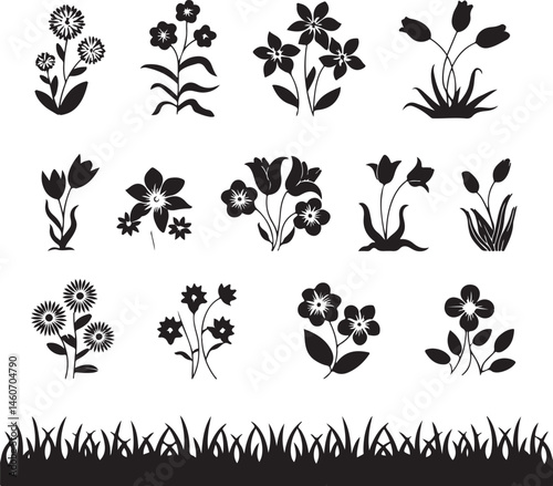 Blooming Spring Flowers Silhouette Scene

Wildflowers in the Breeze Vector Design

Elegant Floral Spring Arrangement Silhouette

Spring Garden Blossom Silhouette Art

Dainty Spring Flowers Outline Vec