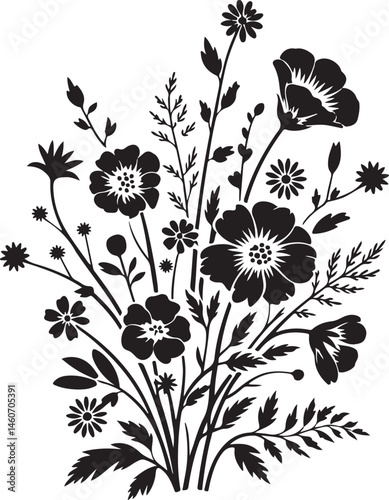 Blooming Spring Flowers Silhouette Scene

Wildflowers in the Breeze Vector Design

Elegant Floral Spring Arrangement Silhouette

Spring Garden Blossom Silhouette Art

Dainty Spring Flowers Outline Vec