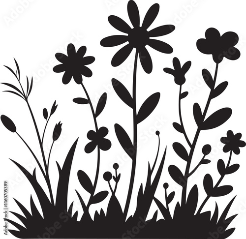 Blooming Spring Flowers Silhouette Scene

Wildflowers in the Breeze Vector Design

Elegant Floral Spring Arrangement Silhouette

Spring Garden Blossom Silhouette Art

Dainty Spring Flowers Outline Vec