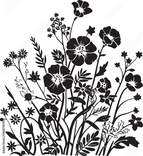 Blooming Spring Flowers Silhouette Scene

Wildflowers in the Breeze Vector Design

Elegant Floral Spring Arrangement Silhouette

Spring Garden Blossom Silhouette Art

Dainty Spring Flowers Outline Vec