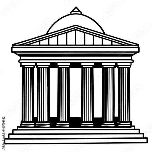 Ancient Temple Architecture Icons, Greek Columns and Pillars Vector