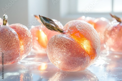 Backlit crystal peaches revealing slight orange-gold swirls inside