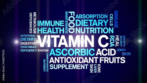 Vitamin C animated word cloud;text design animation tag kinetic typography seamless loop.