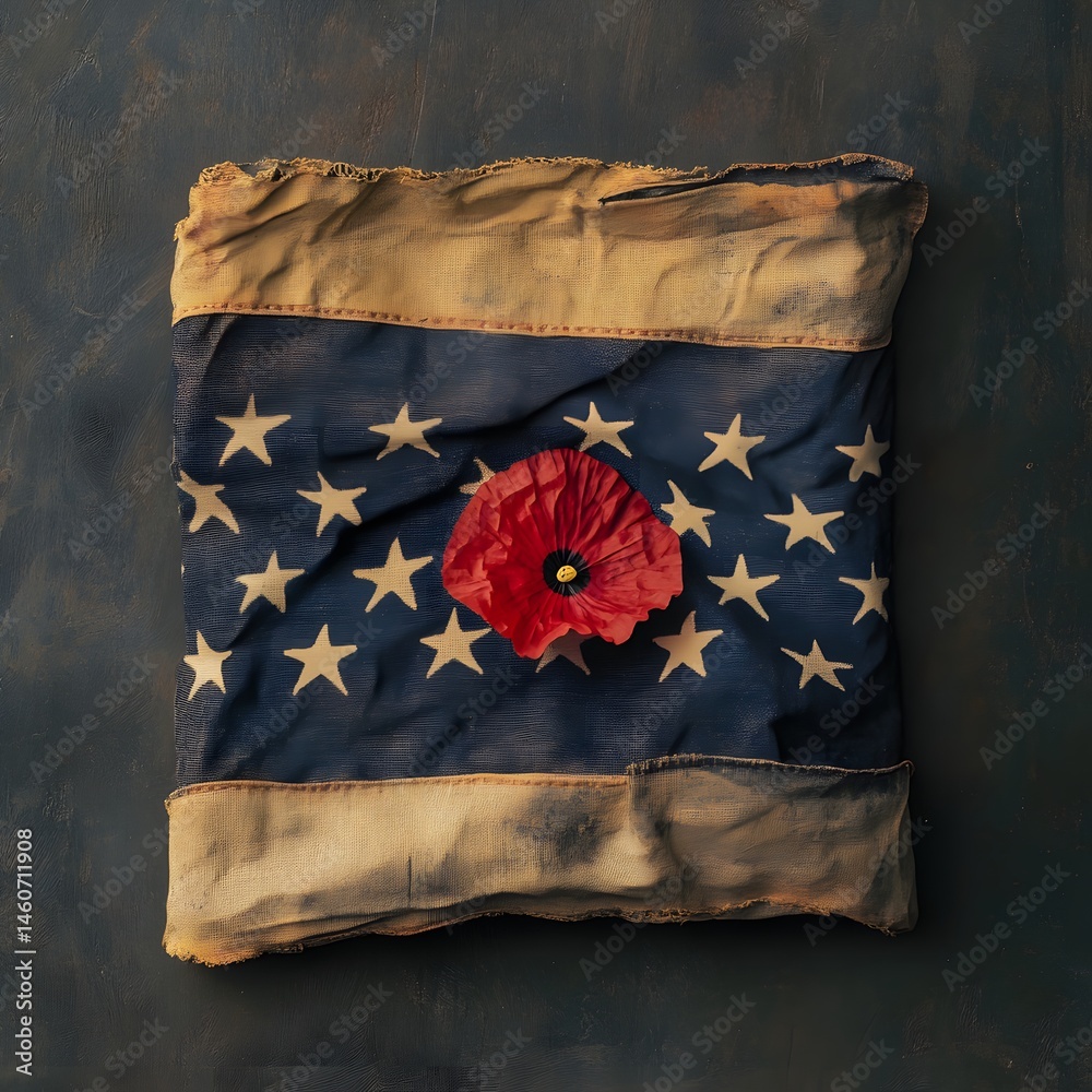 Naklejka premium Faded American flag with poppy