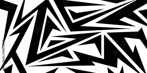 Abstract black and white background with spikes and zigzag line pattern