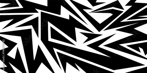 Abstract black and white background with spikes and zigzag line pattern