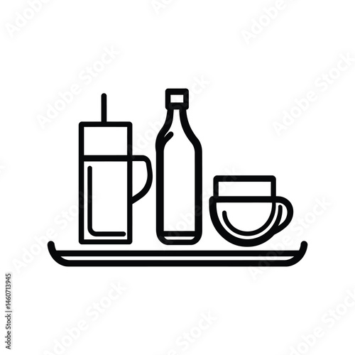 Minimalist Outline of Drinkware on a Tray with Transparent Background Style Icon