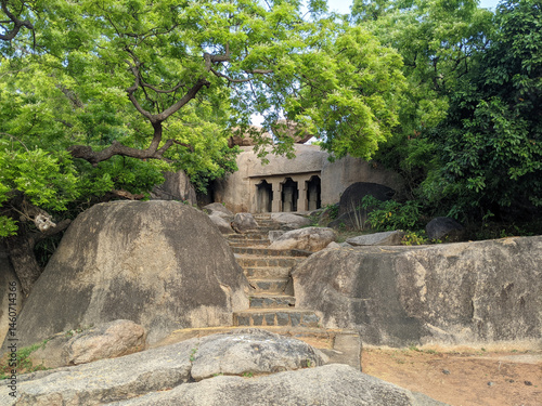 The Dharmaraja cave, also known as the Atyantakama cave temple in Mamallapuram, Tamilnadu, India.