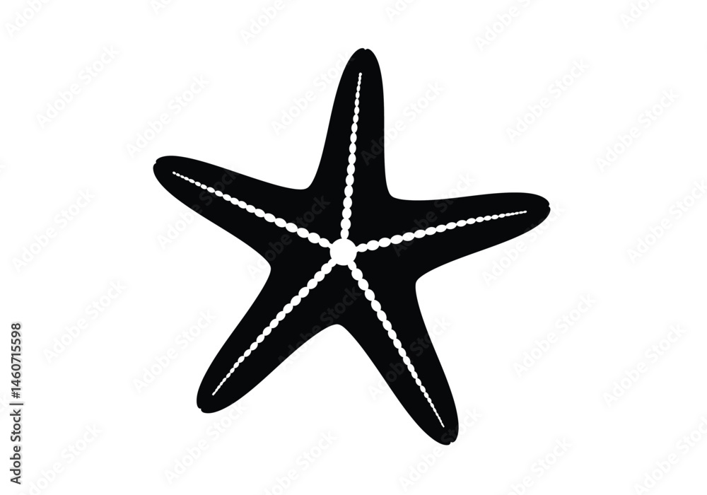 Obraz premium Sea star silhouette. This image features the dark outline of a starfish, highlighting its five arms, textured surface, and marine presence in ocean ecosystems. Vector clipart illustration design.