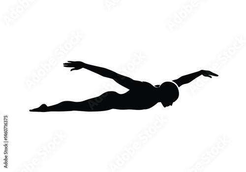Swimmer silhouette. This image features the dark outline of an athlete in the water, emphasizing motion, fluidity, competitive swimming, and aquatic sports action. Vector clipart illustration design.