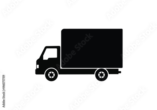 Box truck silhouette. This image features the dark outline of a cargo delivery vehicle, highlighting its rectangular shape, large storage capacity, transport function.  clipart illustration design.