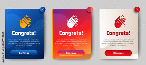 congratulations pop up banner with flat design on white background. Professional web design, full set of elements. User-friendly design materials.	
