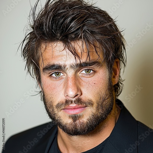 Close Up Portrait of a Young Man with Speckled Facial Texture