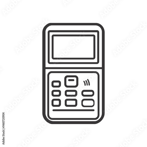 Minimalist Payment Terminal Icon with Contactless Symbol on Transparent Background