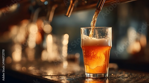 Beer pouring into glass with a warm golden glow