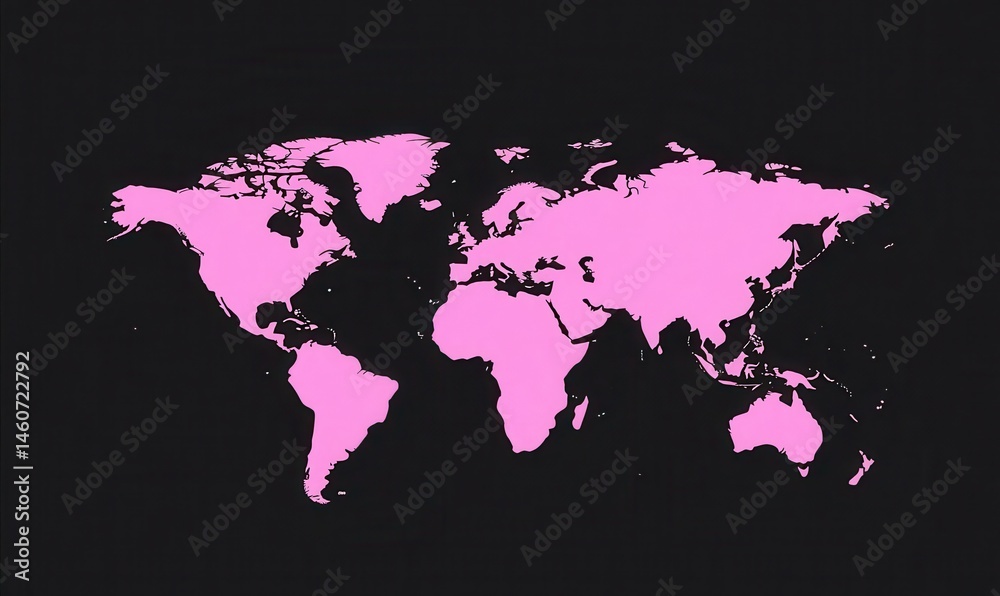 Fototapeta premium Pink world map on black background