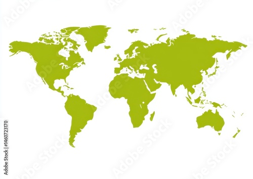 Simple world map, olive green silhouette