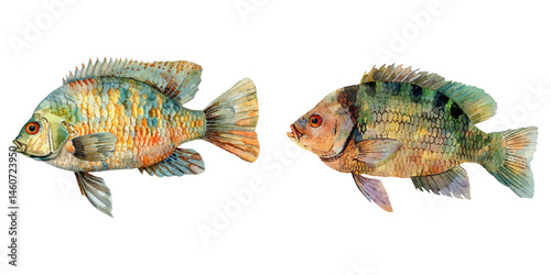 nile tilepia fish watercolor vector illustration