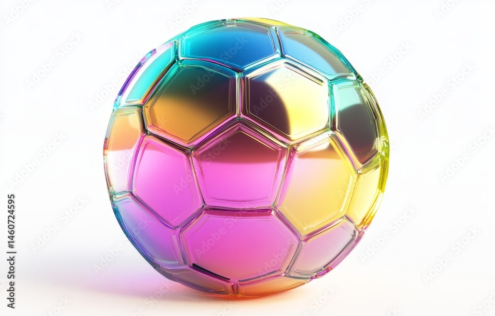 Naklejka premium Colorful, iridescent soccer ball with a hexagonal pattern