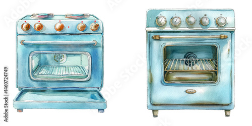 oven watercolor vector illustration