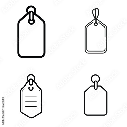 Minimalist Price Tags Set with Simple Outline Designs on Transparent Background