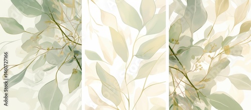 Organic-shaped neutral-toned brush patterns with light green accents for eco-friendly branding materials, digital compositing projects and textured stationery mockups.
