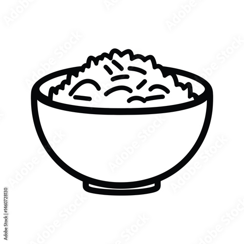 Minimalist Rice Bowl Icon in Black Line on Transparent Background