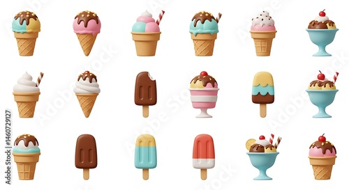 Delightful Summer Ice Cream Treats: A Collection of 3D Rendered Desserts AI Generated
