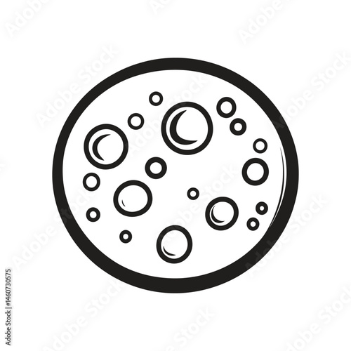 Minimalist Round Moon Surface Texture Outline with Craters on Transparent Background