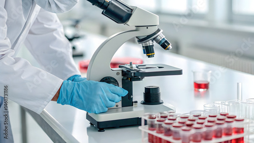 Lab technician conducting microscopic bacteriological examination