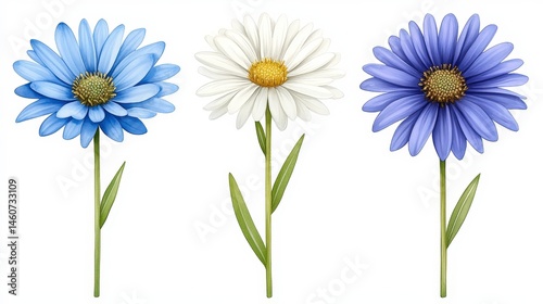 Fototapeta Naklejka Na Ścianę i Meble -  Beautiful Watercolor Daisies  Blue  White   Purple Flowers