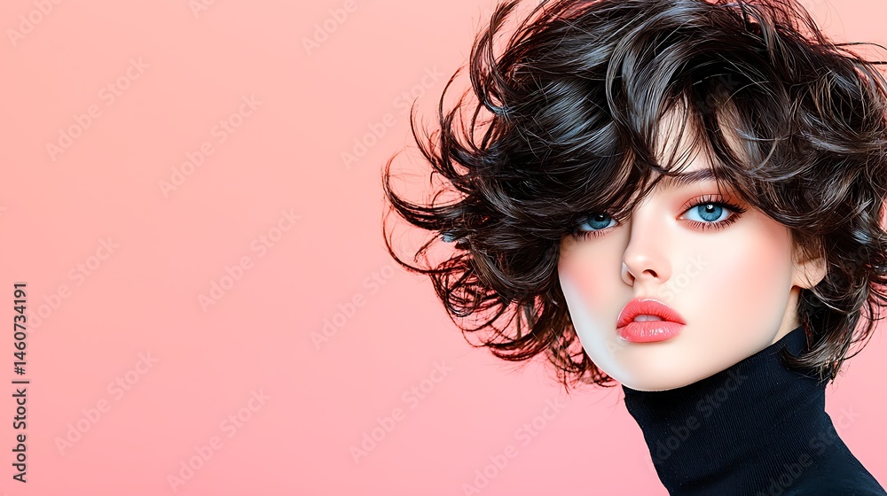Naklejka premium Woman with styled, voluminous dark hair