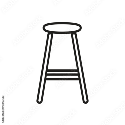 Minimalist Stool Icon with Round Seat and Three Support Bars on Transparent Background