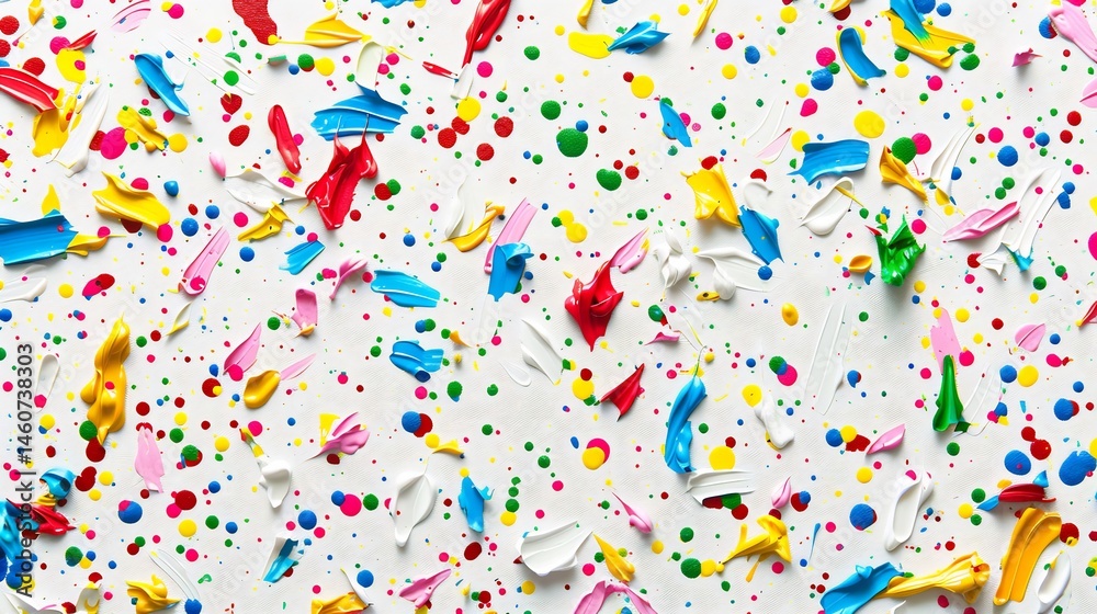 Fototapeta premium A vibrant explosion of playful brushstrokes and colorful dots on white canvas
