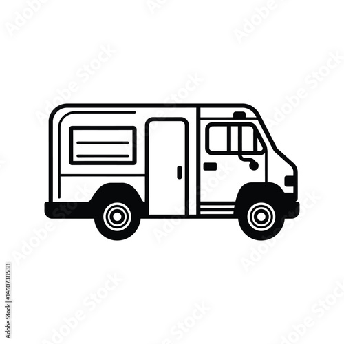 Minimalist Style Black Van with Transparent Background