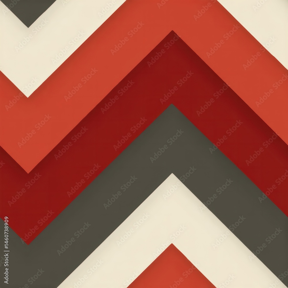 Fototapeta premium Nordic minimal seamless pattern of stacked V chevrons in muted slate, terracotta, and snow gray, layered rhythmically on a pale beige base, designed for home decor prints and calm brand packaging