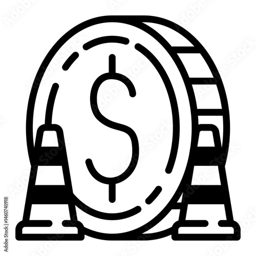 Blocked Coins Warning Line Icon for Financial Risk, Suspicious Activity, and Banking Alerts