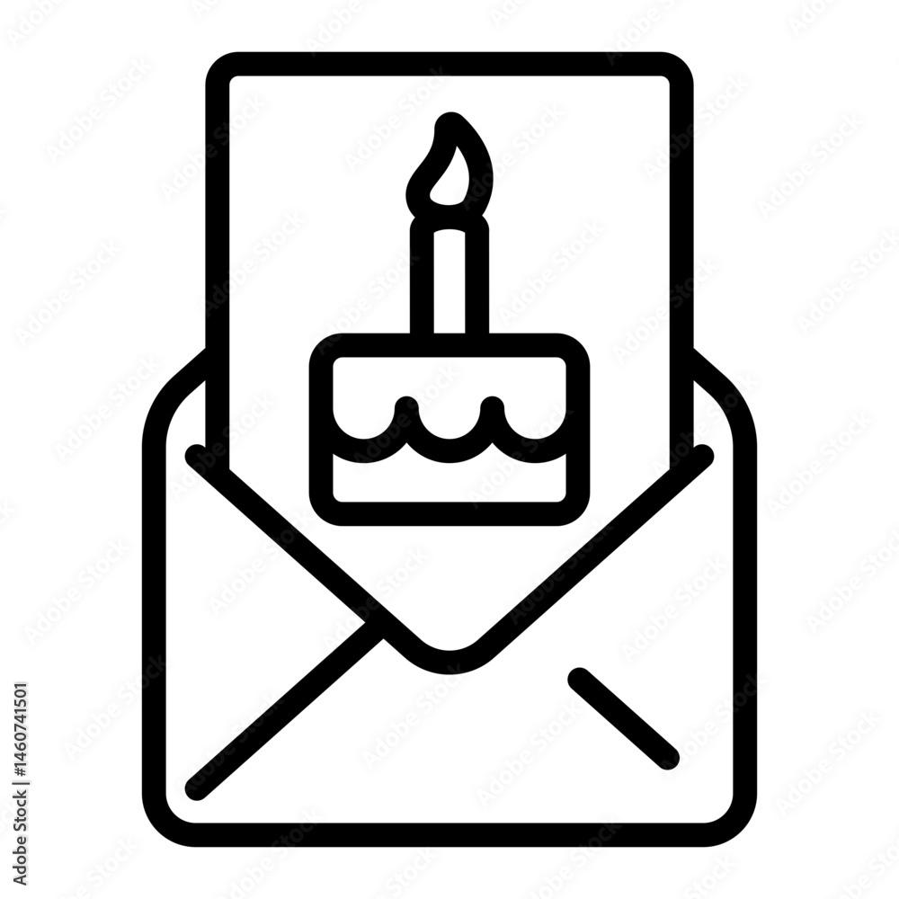 Obraz premium Birthday Invitation Letter Line Icon with Cake and Candles for Festival and Party Celebrations