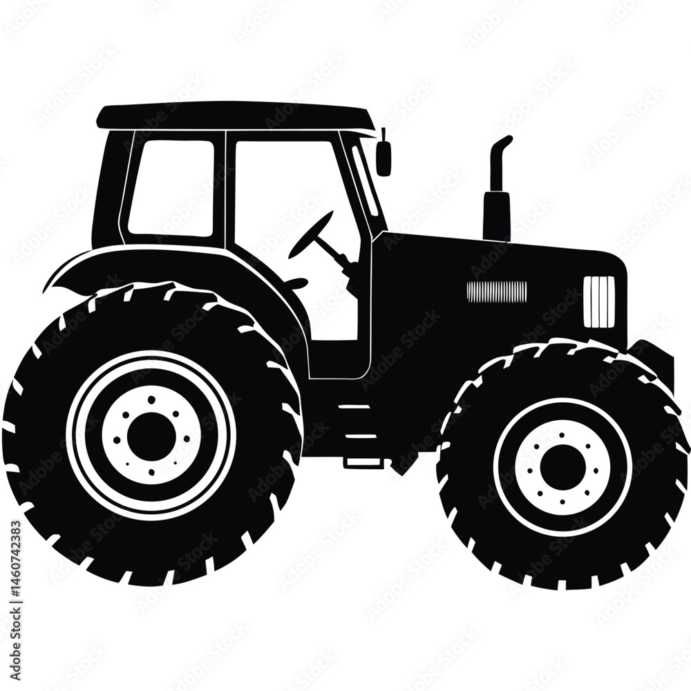 Obraz premium Black and White Silhouette of a Modern Farm Tractor