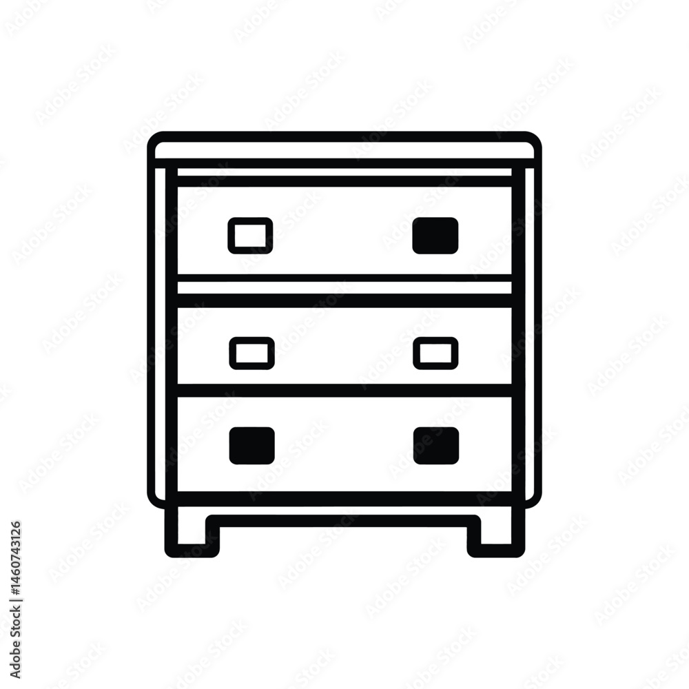 Minimalist Three Drawer Dresser with Outline on Transparent Background Minimalist Three Drawer Dresser with Outline on Transparent Background