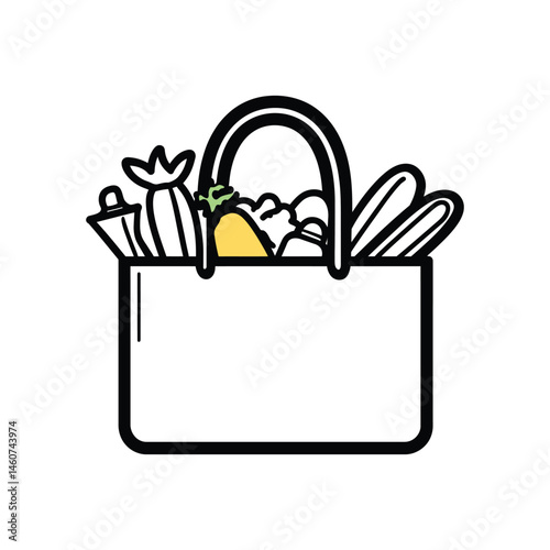 Minimalist Tote Bag Icon with Vegetables in Clean Style
