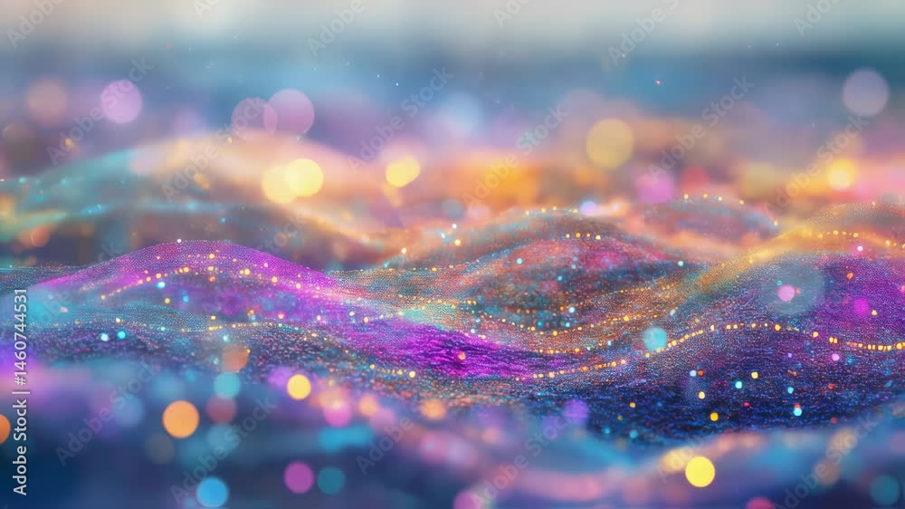 A dynamic wave of colors and textures flows gracefully, creating a mesmerizing abstract display filled with light and depth