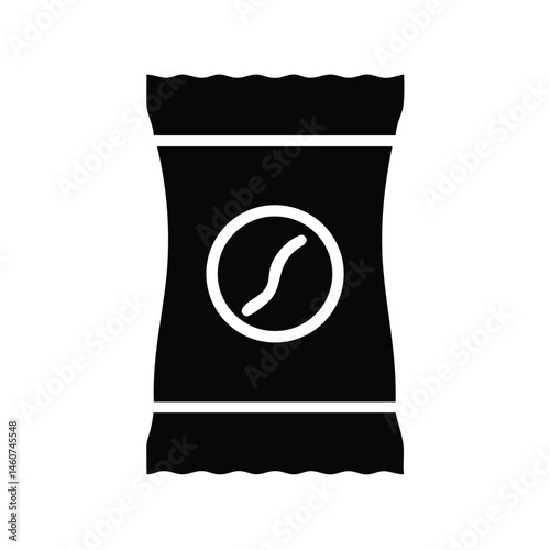 Black and White Icon of Coffee Beans in a Pouch