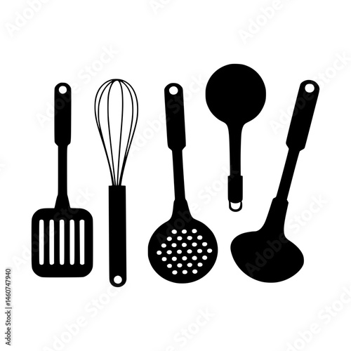 Black Kitchen Utensil Icons - Minimalist Design