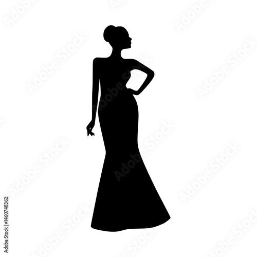 Elegant Silhouette Woman in Evening Gown