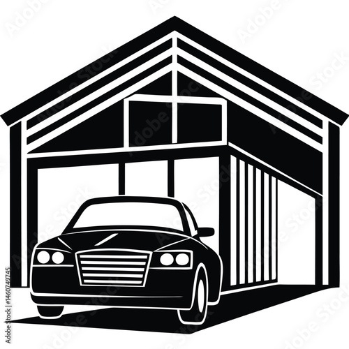 Modern Car Parked in a Stylish Garage Icon