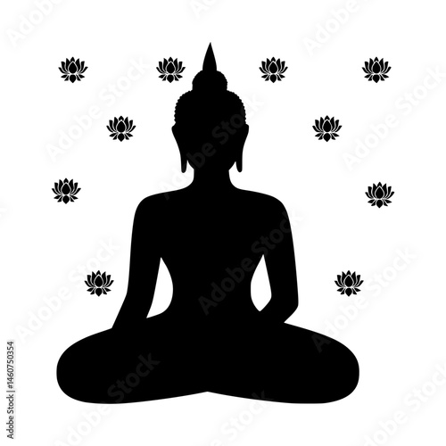 Silhouette Buddha with Lotus Flowers