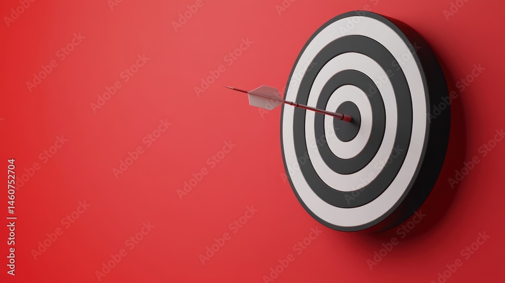 Precision in Red: A Dart Hitting the Bullseye on a Clean Target Backdrop Precision in Red: A Dart Hitting the Bullseye on a Clean Target Backdrop