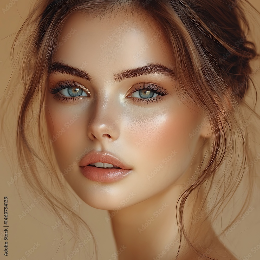Fototapeta premium Close-up portrait, radiant skin, subtle makeup